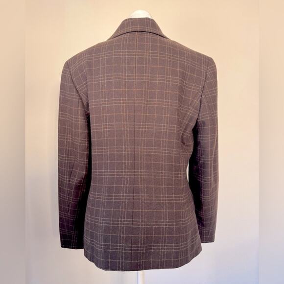 Vintage Y2K Ann Taylor Loft Brown Plaid Wool Double Breasted Blazer - Picture 5 of 7